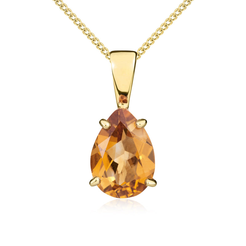 9ct Yellow Gold Pear Shaped Natural Citrine Claw Pendant — 10x7mm