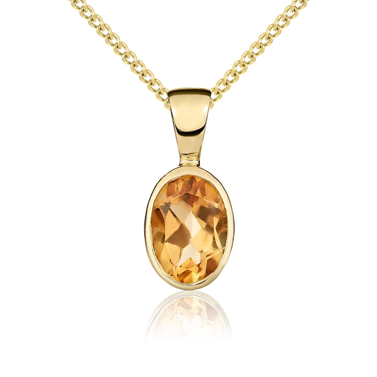 9ct Yellow Gold Oval Natural Citrine Rubover Pendant — 7x5mm