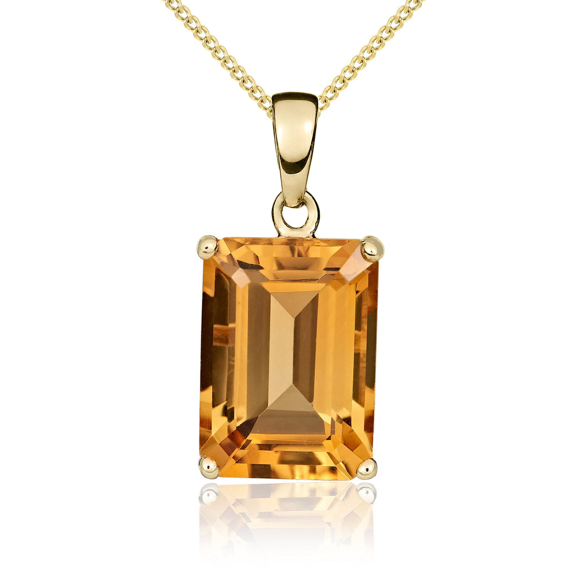 9ct Yellow Gold Octagonal Natural Citrine Claw Pendant — 14x10mm