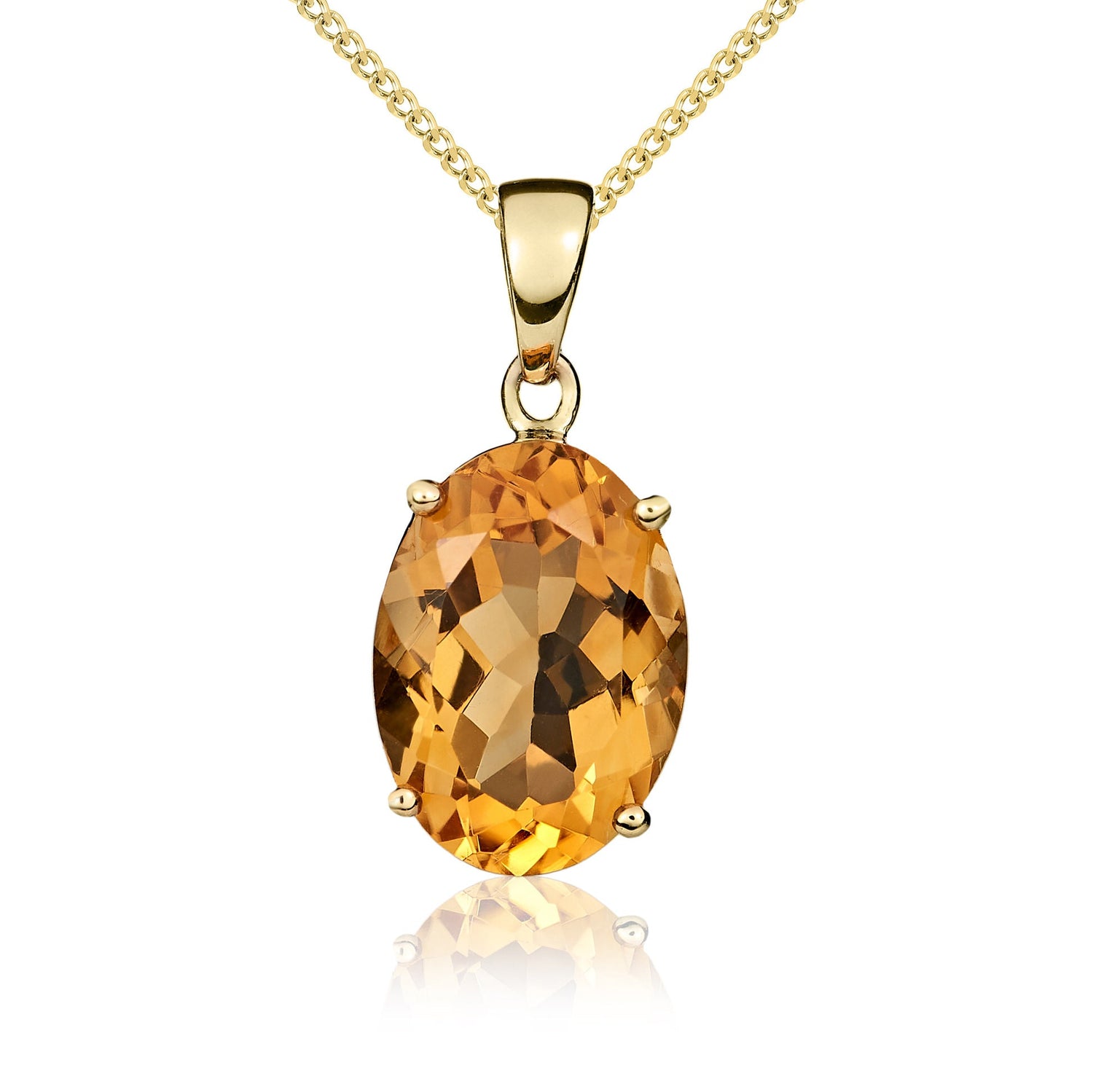9ct Yellow Gold Four-Claw Oval Natural Citrine Solitaire Pendant — 14x10mm