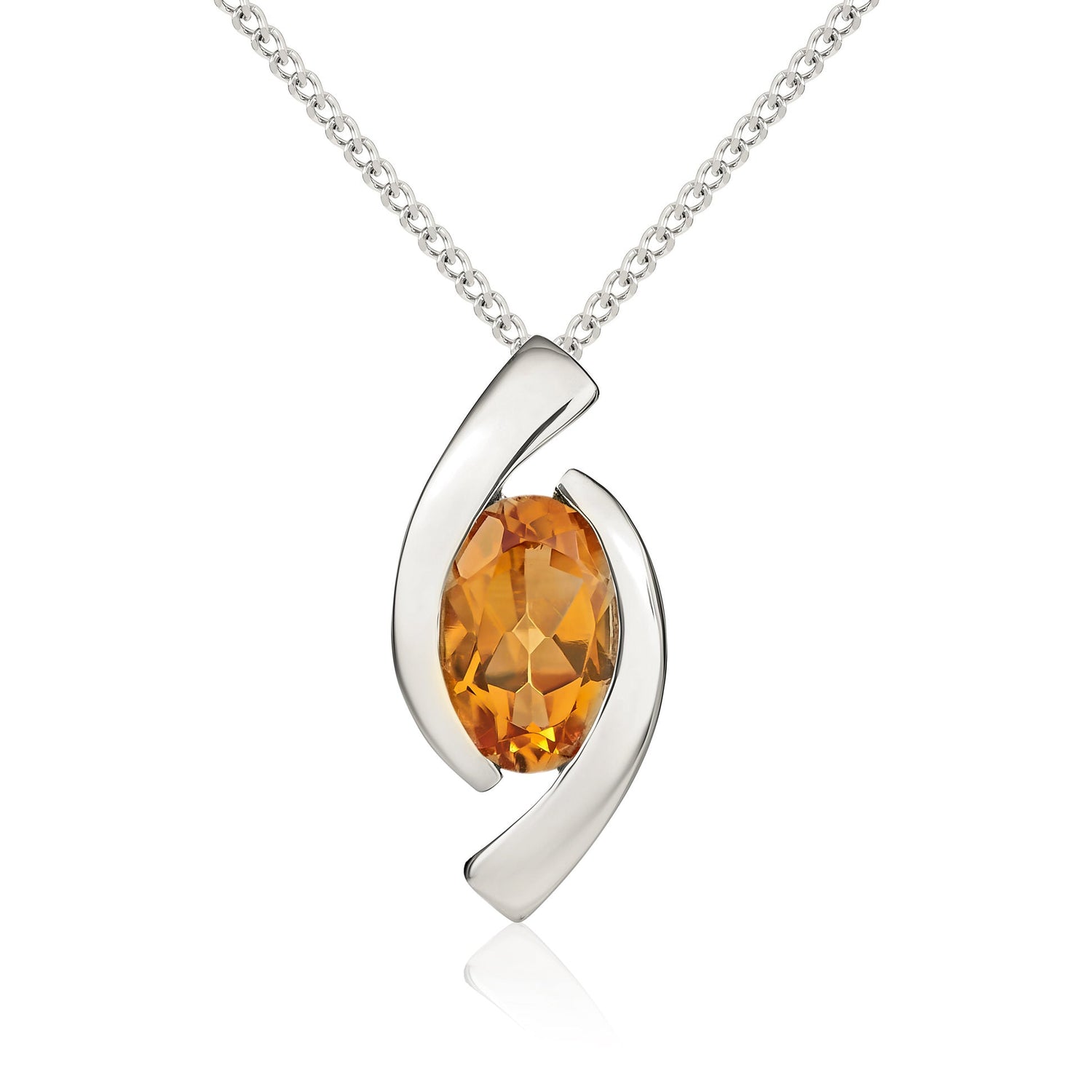 9ct White Gold Oval Natural Citrine ‘Eye’ Pendant – 6x4mm
