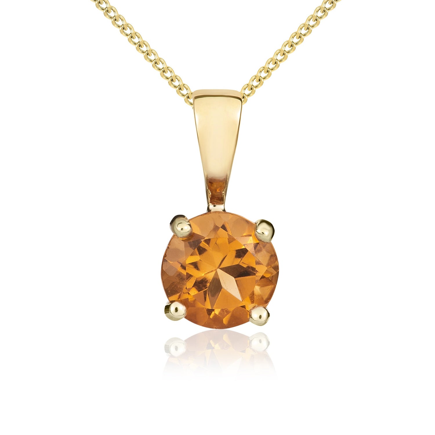 9ct Yellow Gold Four-Claw Round Natural Citrine Solitaire Pendant — 5mm