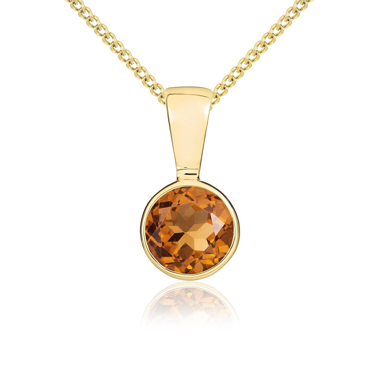 9ct Yellow Gold Rubover-Set Round Citrine Pendant — 5mm
