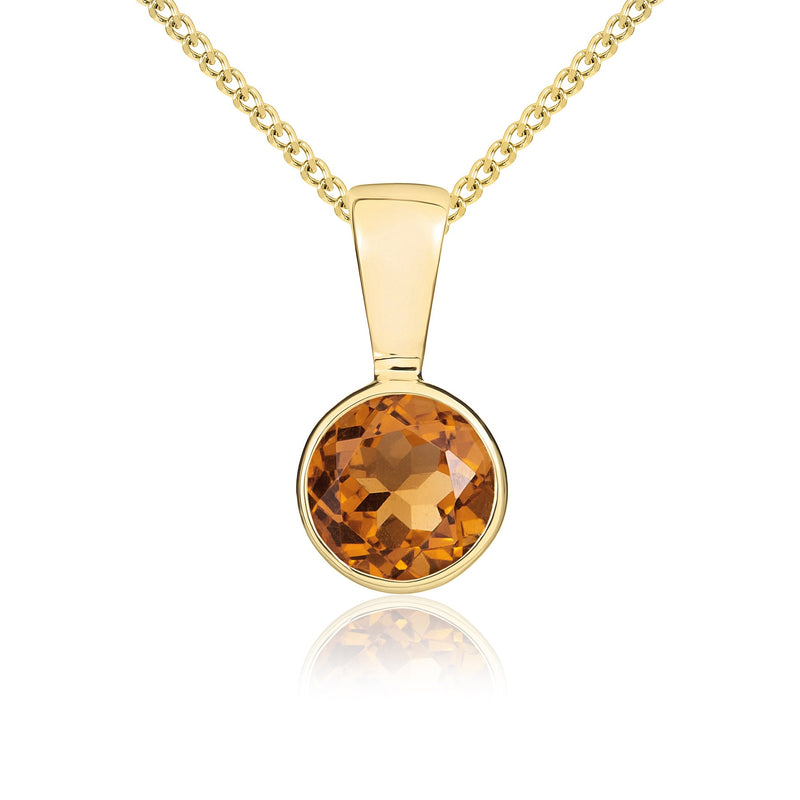 9ct Yellow Gold Round Natural Citrine Rubover Pendant — 5mm