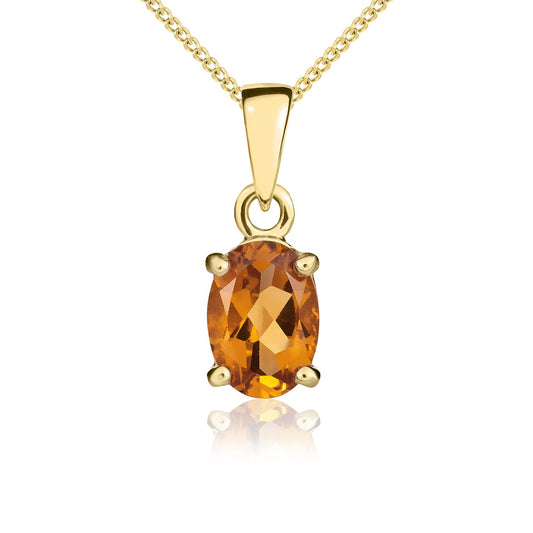 9ct Yellow Gold Oval Natural Citrine Claw Pendant — 7x5mm