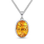 9ct White Gold Oval Natural Citrine Rubover Pendant — 14x10mm