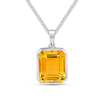 9ct White Gold Octagonal Natural Citrine Rubover Pendant — 12x10mm
