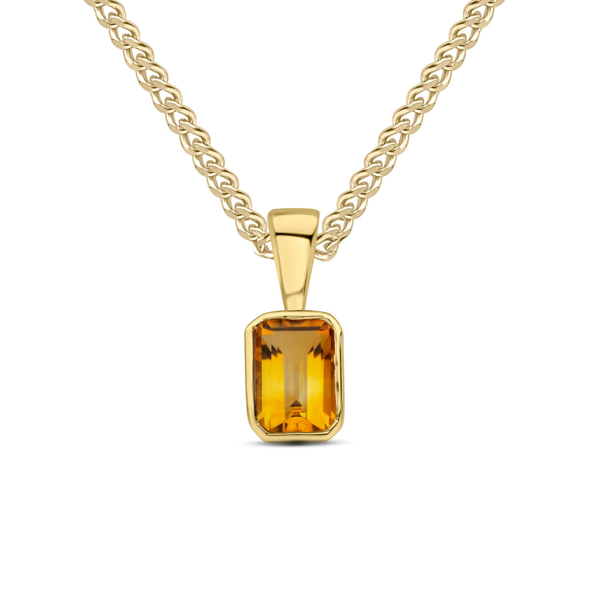 9ct Yellow Gold Octagonal Natural Citrine Rubover Pendant — 6x4mm