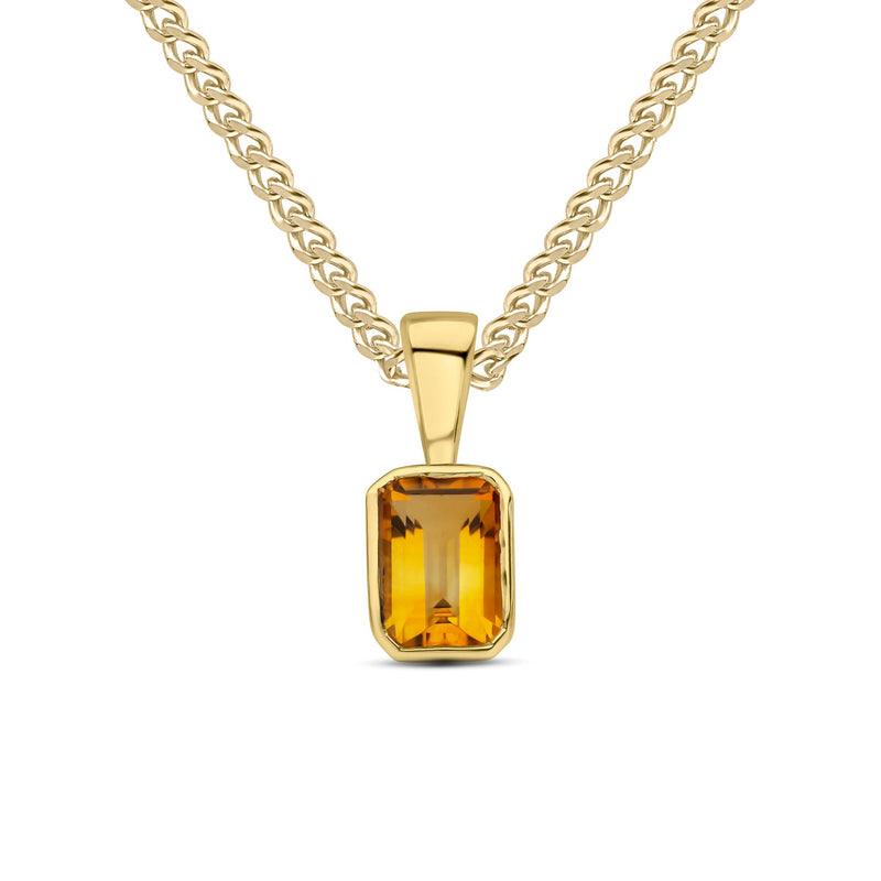 9ct Yellow Gold Octagonal Natural Citrine Rubover Pendant — 6x4mm