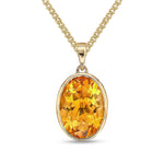 9ct Yellow Gold Oval Natural Citrine Rubover Pendant — 14x10mm