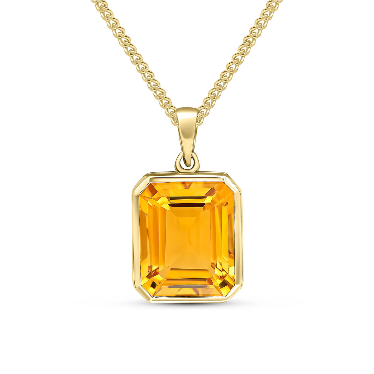 9ct Yellow Gold Octagonal Natural Citrine Rubover Pendant — 12x10mm