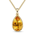 9ct Yellow Gold Pear Shaped Natural Citrine Rubover Pendant — 14x9mm