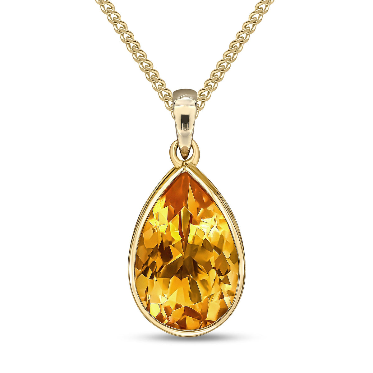 9ct Yellow Gold Pear Shaped Natural Citrine Rubover Pendant — 14x9mm