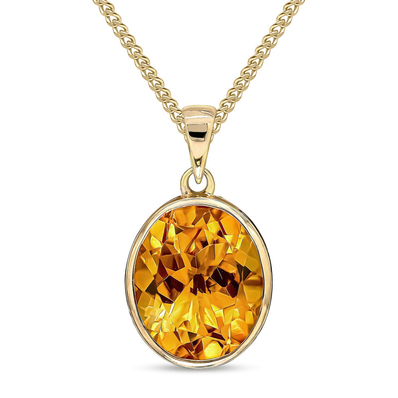 9ct Yellow Gold Oval Natural Citrine Rubover Pendant — 12x10mm
