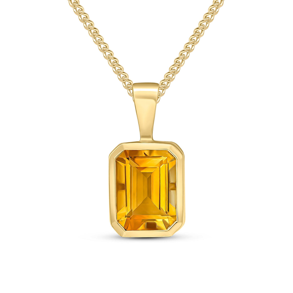 9ct Yellow Gold Octagonal Natural Citrine Rubover Pendant — 8x6mm