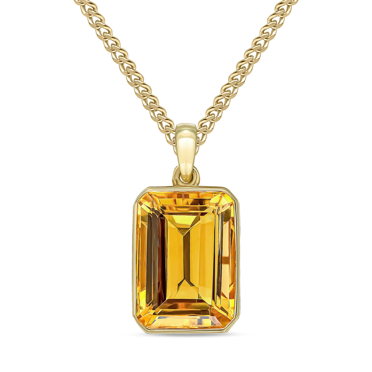 9ct Yellow Gold Octagonal Natural Citrine Rubover Pendant — 14x10mm