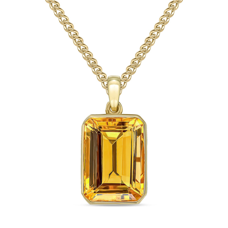 9ct Yellow Gold Octagonal Natural Citrine Rubover Pendant — 14x10mm