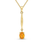 9ct Yellow Gold Oval Natural Citrine Claw Bar Drop Pendant — 7x5mm