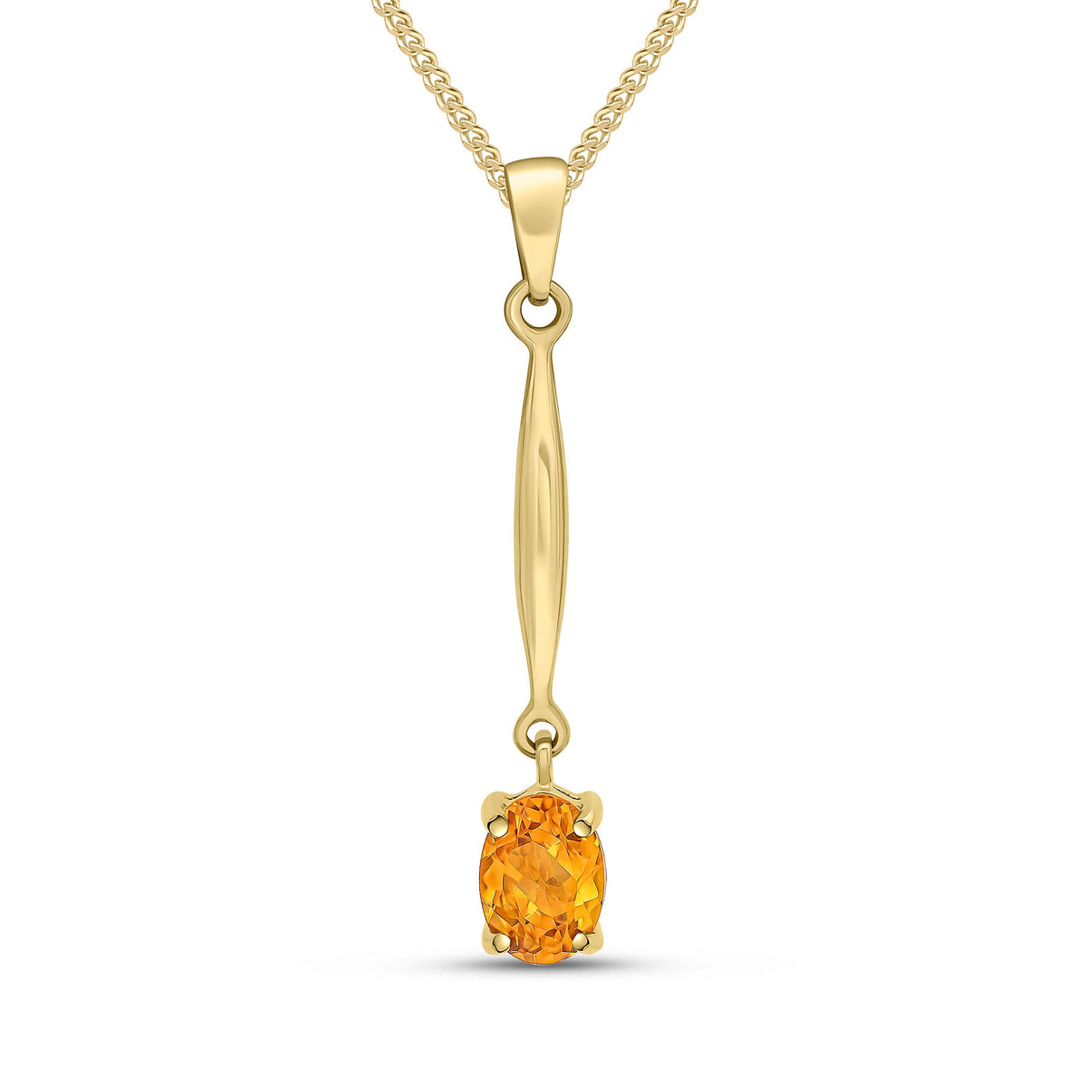 9ct Yellow Gold Oval Natural Citrine Claw Bar Drop Pendant — 7x5mm