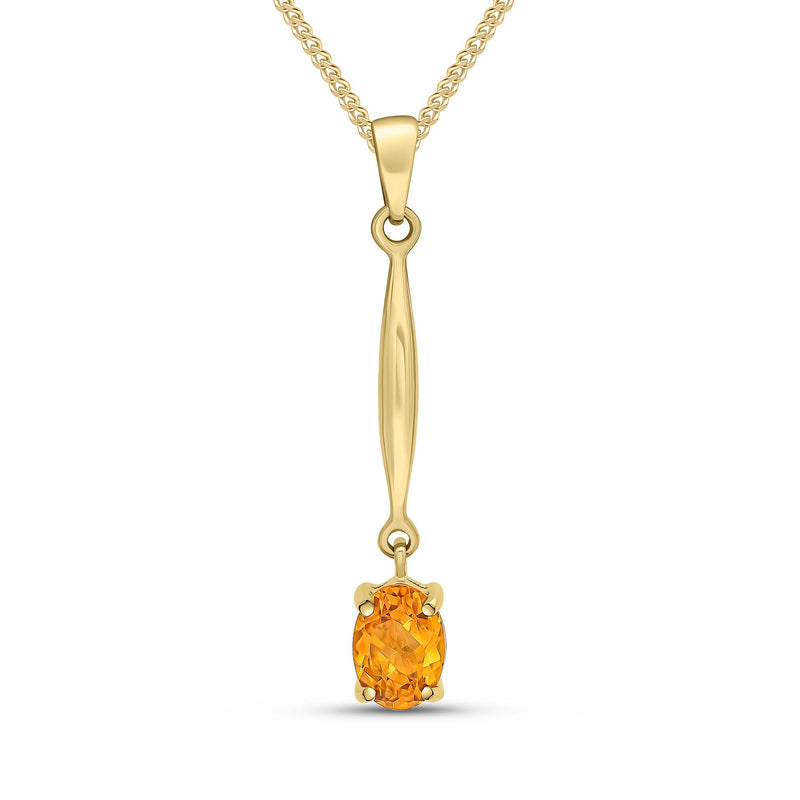 9ct Yellow Gold Oval Natural Citrine Claw Bar Drop Pendant — 7x5mm