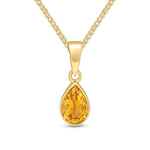 9ct Yellow Gold Pear Shaped Natural Citrine Rubover Pendant — 7x5mm