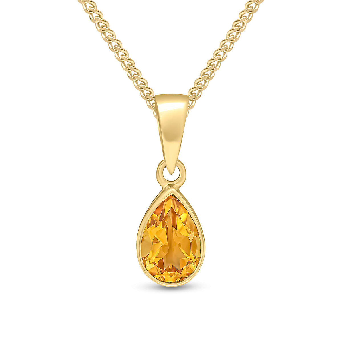 9ct Yellow Gold Pear Shaped Natural Citrine Rubover Pendant — 7x5mm