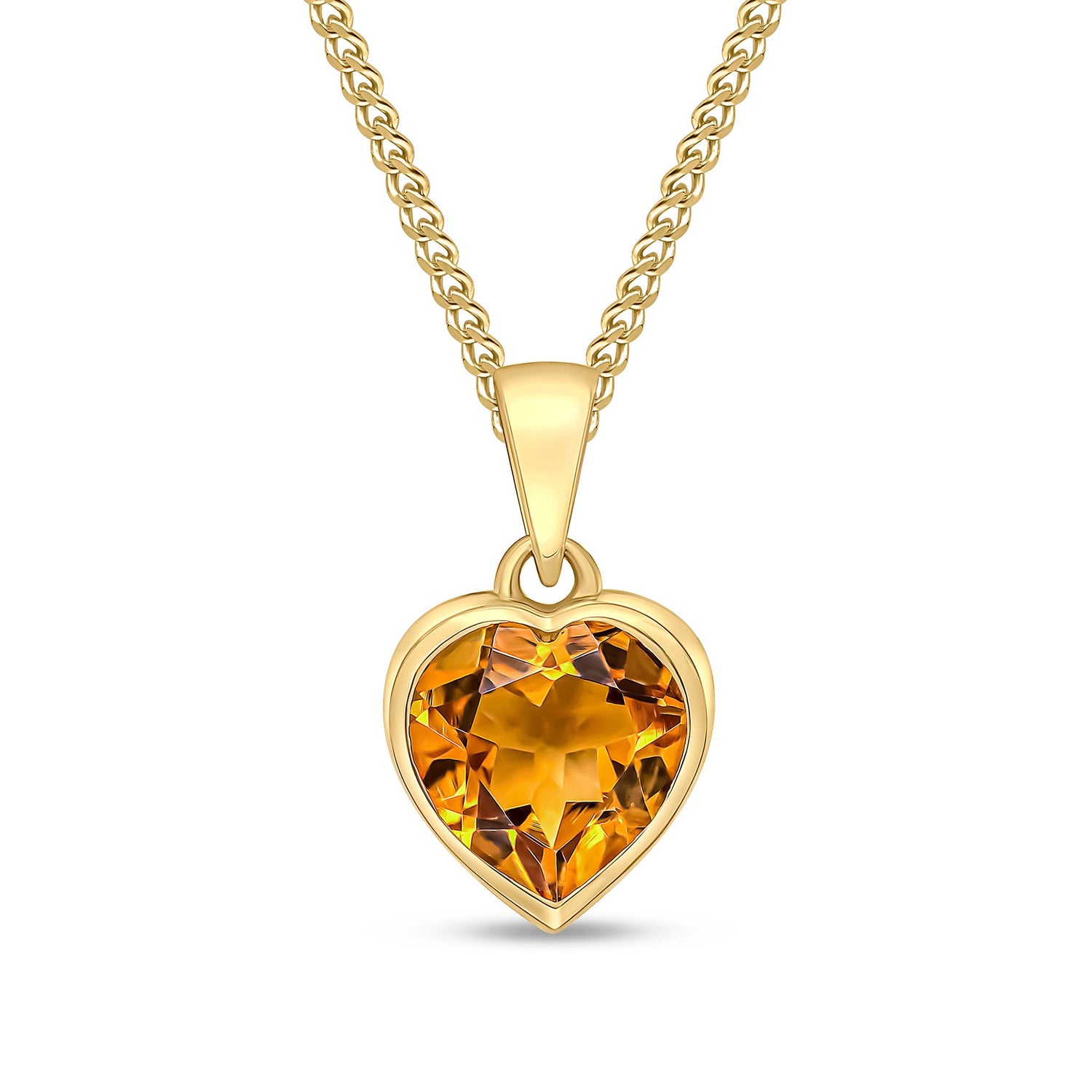 9ct Yellow Gold Rubover-Set Heart Natural Citrine Pendant — 8mm