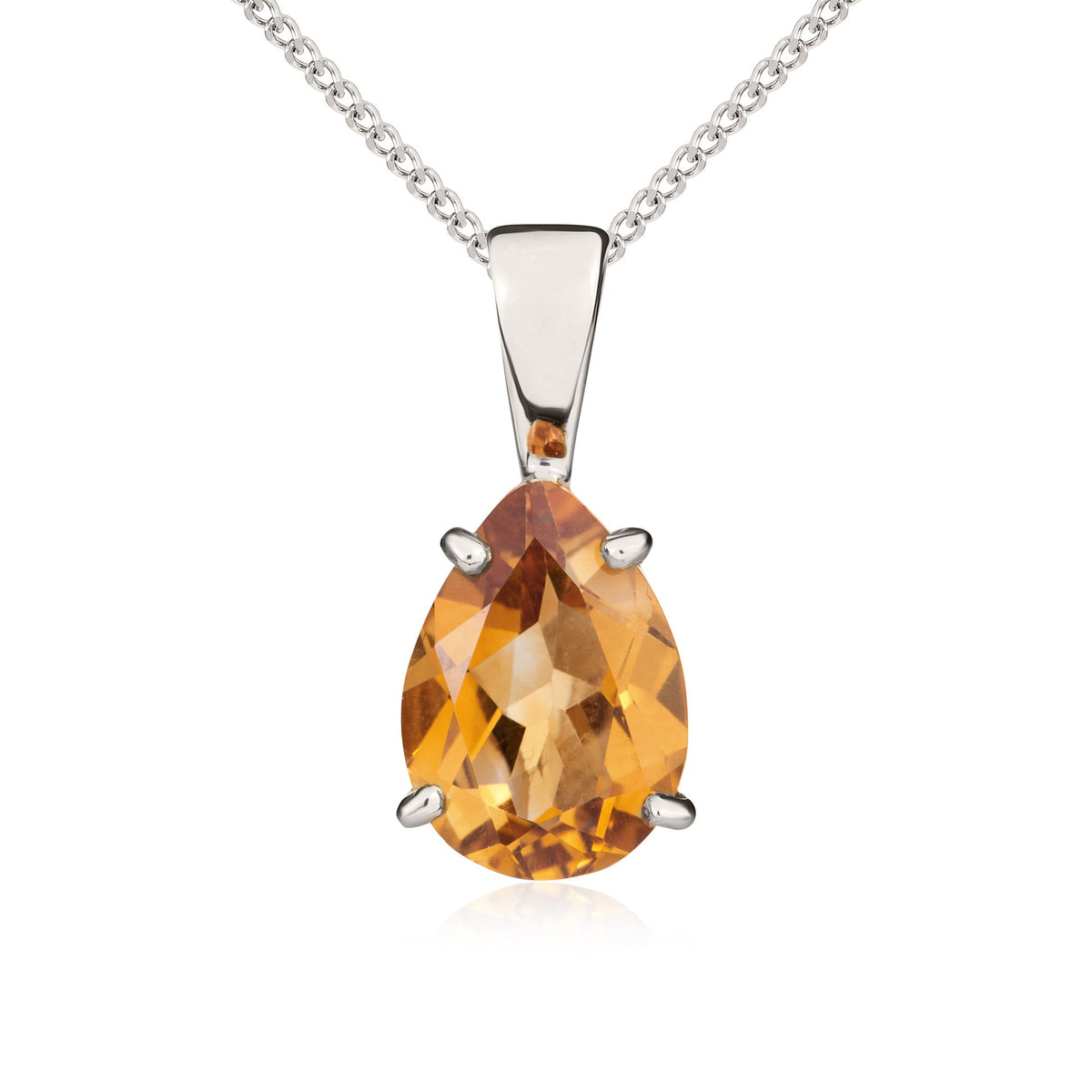 9ct White Gold Pear Shaped Natural Citrine Claw Pendant — 10x7mm