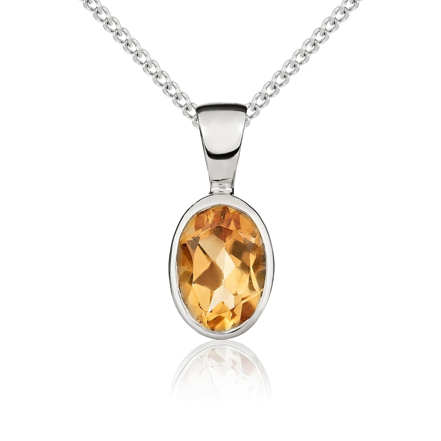 9ct White Gold Rubover-Set Oval Natural Citrine Pendant — 7x5mm