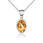 9ct White Gold Oval Natural Citrine Rubover Pendant — 7x5mm