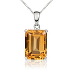 9ct White Gold Octagonal Natural Citrine Claw Pendant — 14x10mm