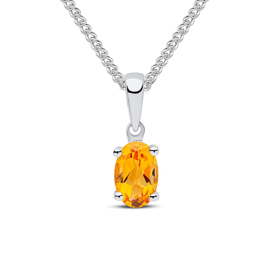 9ct White Gold Four-Claw Oval Natural Citrine Solitaire Pendant — 6x4mm