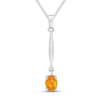 9ct White Gold Oval Natural Citrine Claw Bar Drop Pendant — 7x5mm
