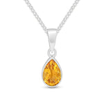 9ct White Gold Pear Shaped Natural Citrine Rubover Pendant — 7x5mm