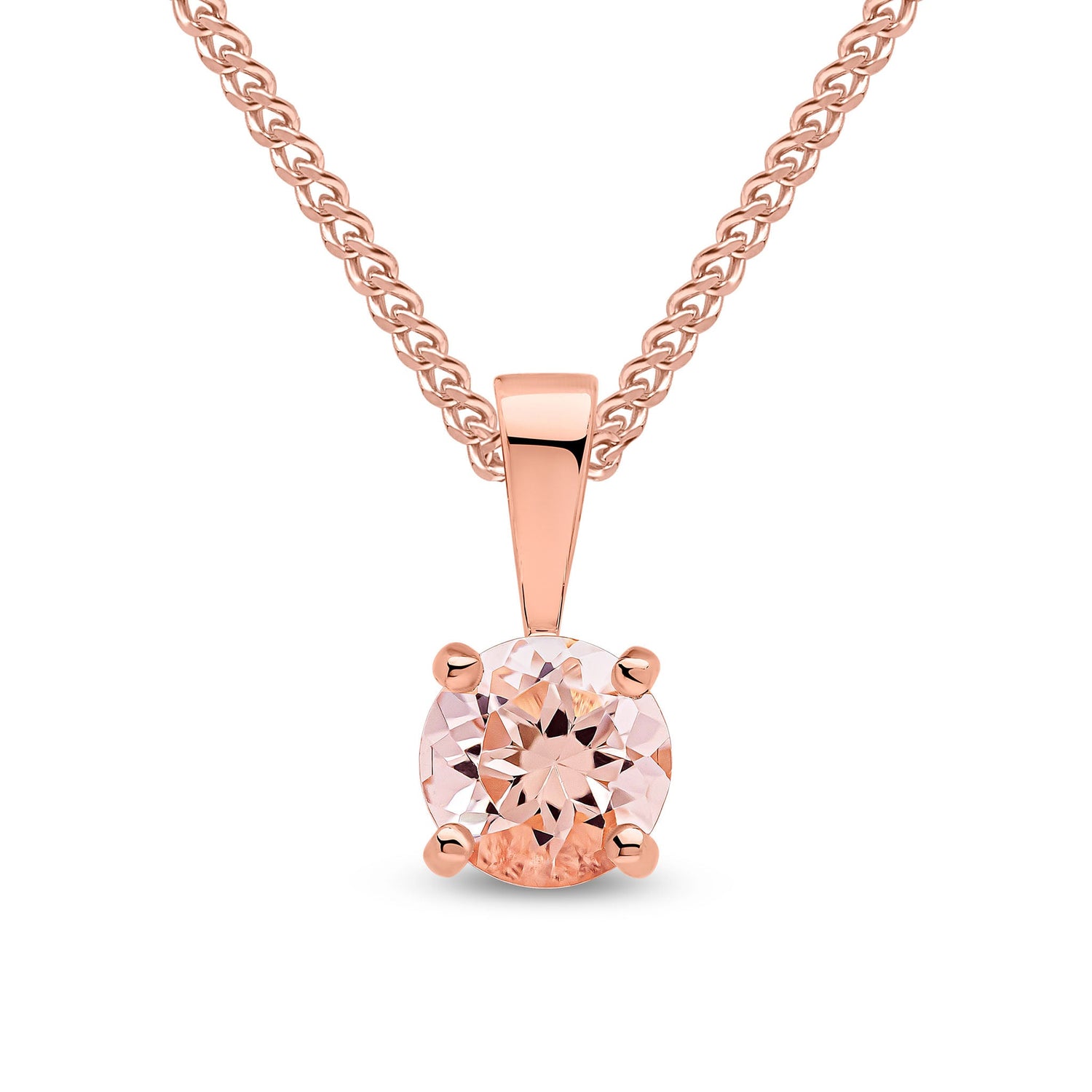 9ct Rose Gold Four-Claw Round Natural Morganite Solitaire Pendant — 5mm