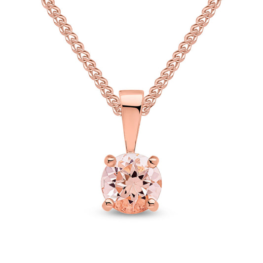 9ct Rose Gold Four-Claw Round Natural Morganite Solitaire Pendant — 5mm