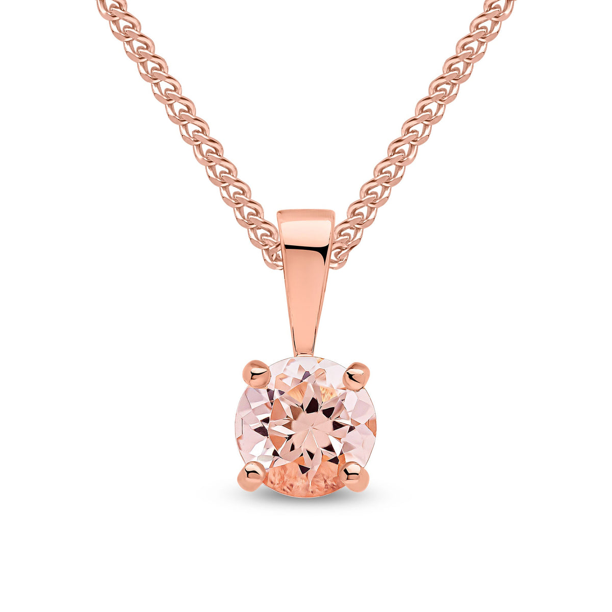 9ct Rose Gold Round Natural Morganite Claw Pendant — 5mm