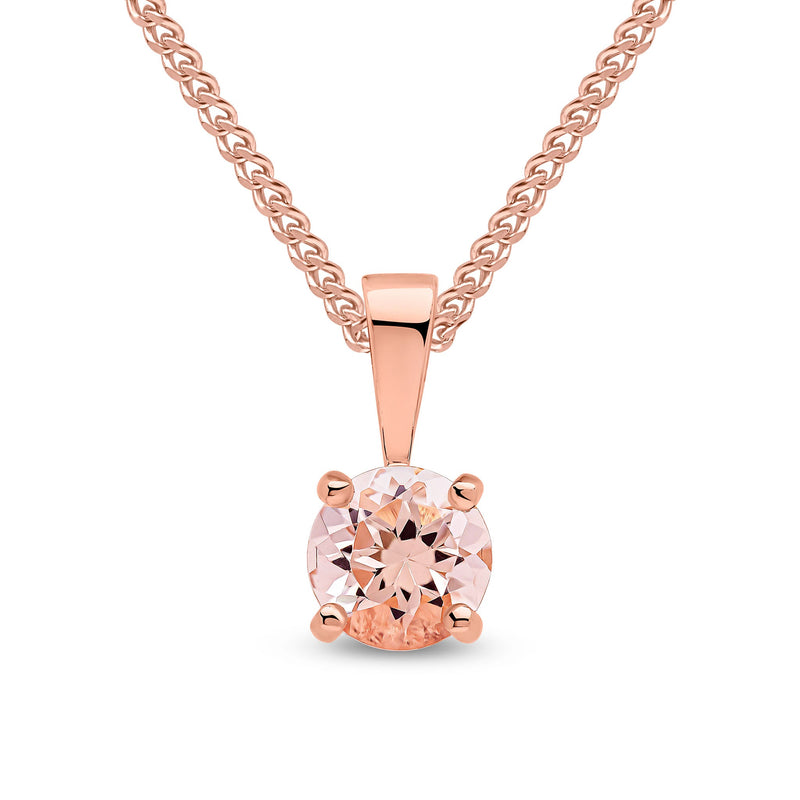 9ct Rose Gold Round Natural Morganite Claw Pendant — 5mm