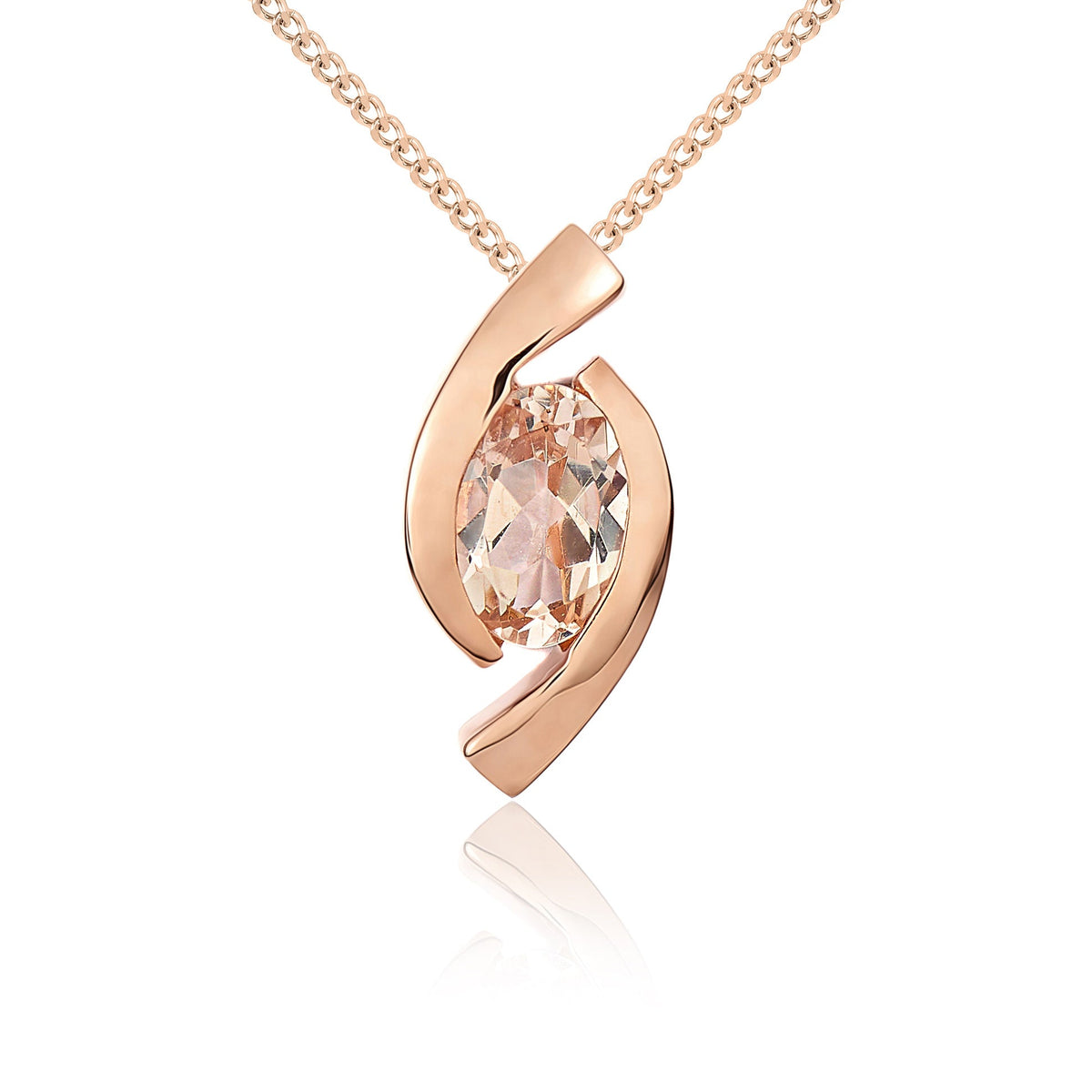 9ct Rose Gold Oval Natural Morganite ‘Eye’ Pendant — 6x4mm