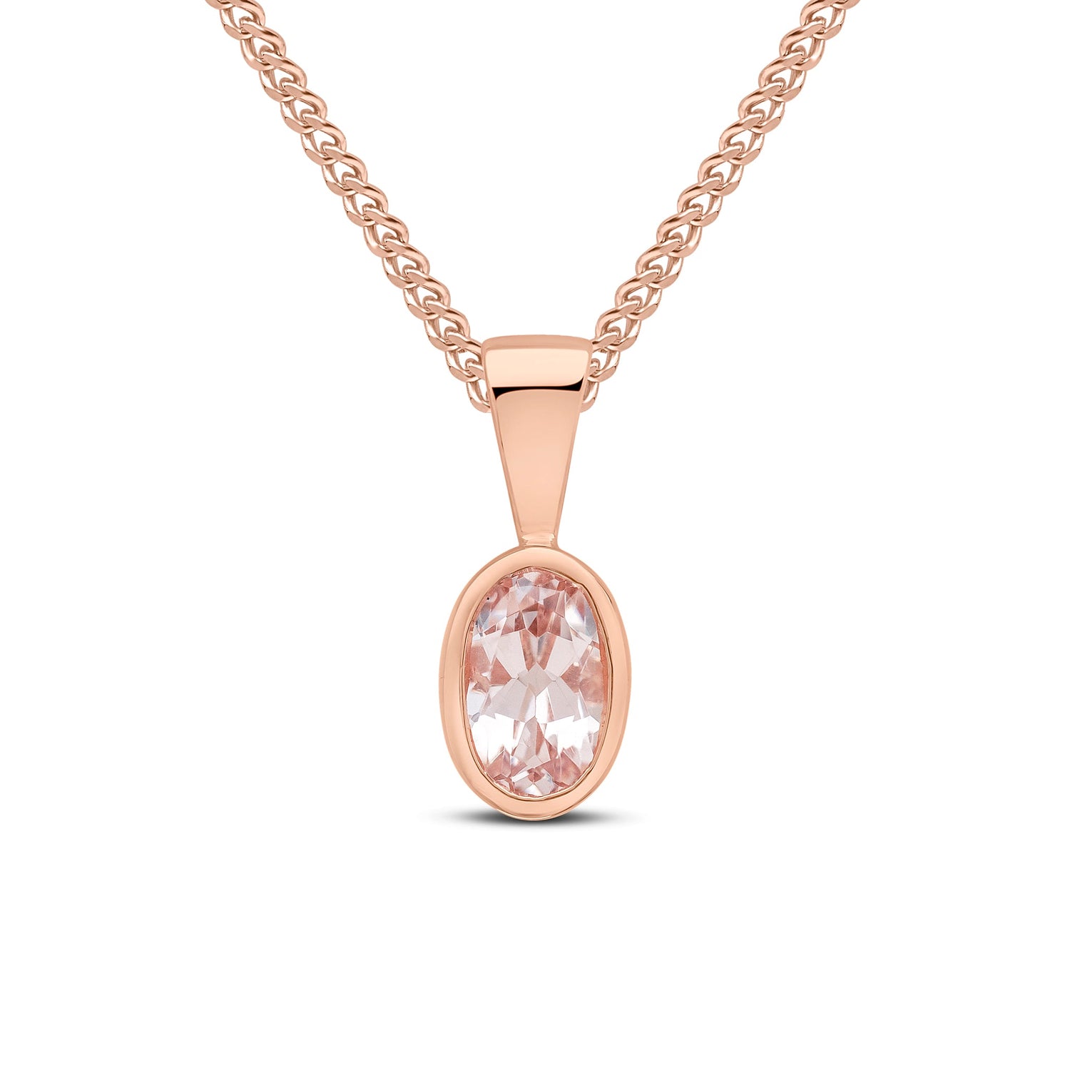 9ct Rose Gold Rubover-Set Oval Natural Morganite Pendant — 6x4mm