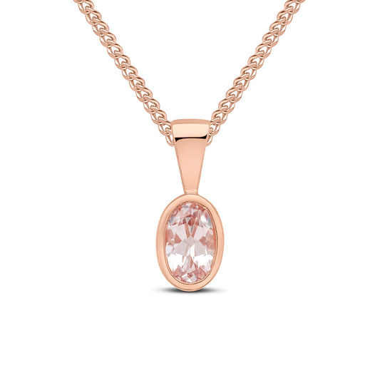 9ct Rose Gold Rubover-Set Oval Natural Morganite Pendant — 6x4mm