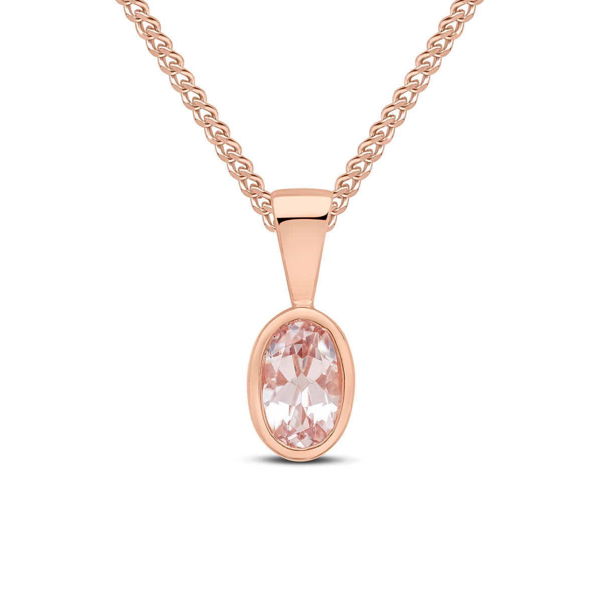 9ct Rose Gold Oval Natural Morganite Rubover Pendant — 6x4mm