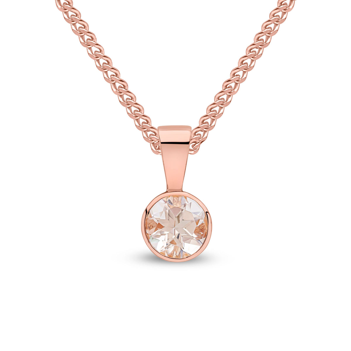 9ct Rose Gold Round Morganite Rubover Pendant — 5mm