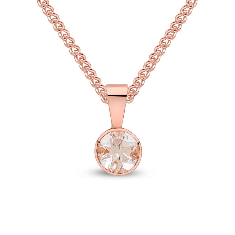 9ct Rose Gold Round Morganite Rubover Pendant — 5mm