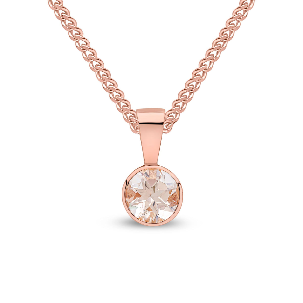 9ct Rose Gold Round Natural Morganite Rubover Pendant — 5mm