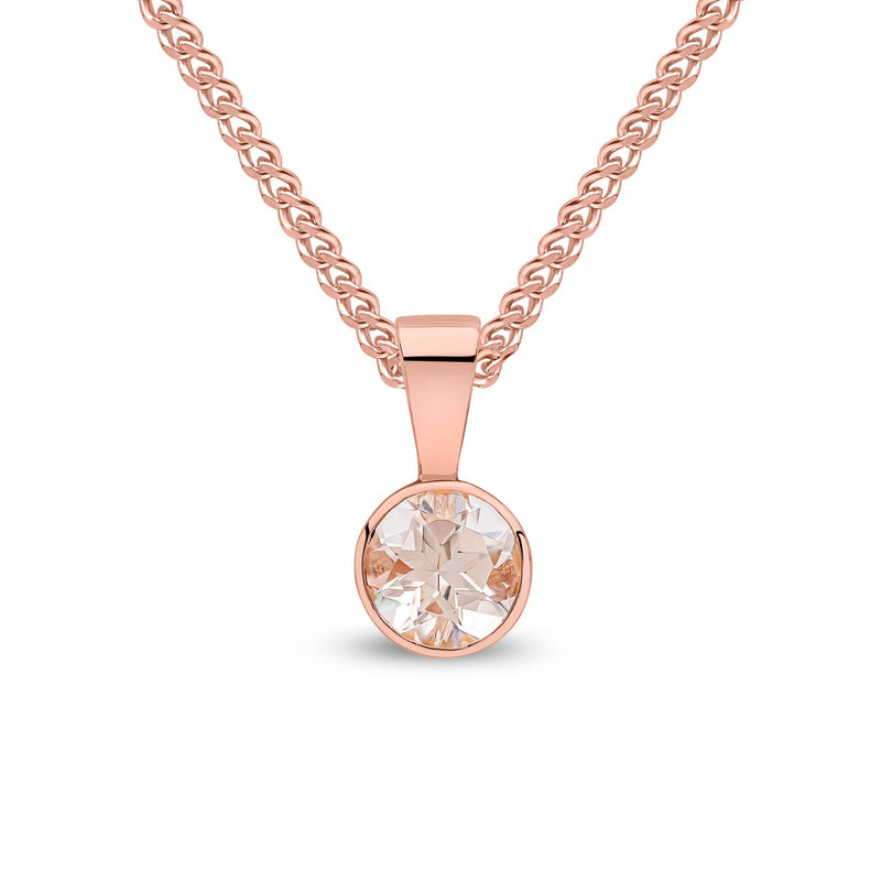 9ct Rose Gold Round Natural Morganite Rubover Pendant — 5mm
