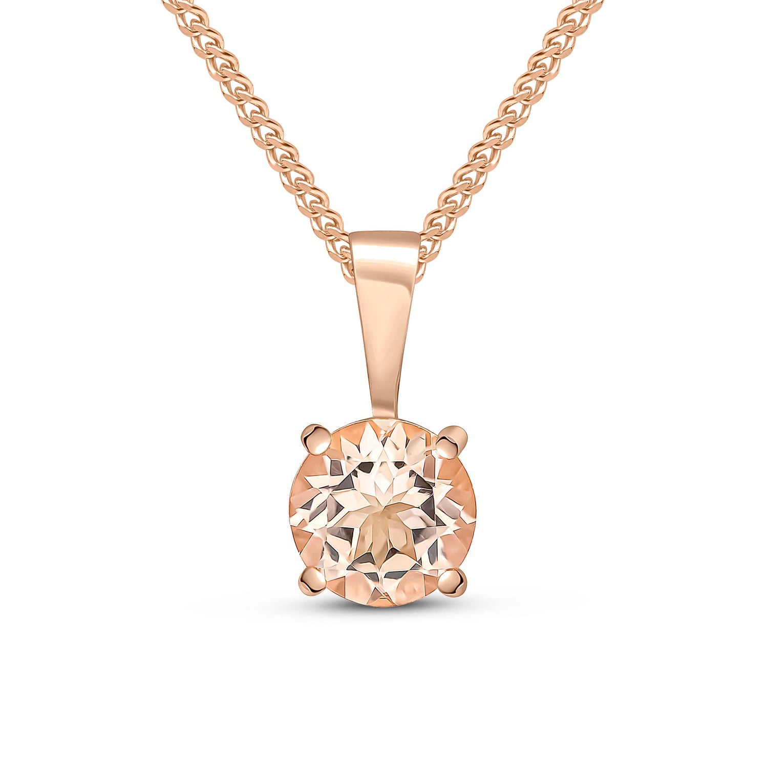 9ct Rose Gold Four-Claw Round Natural Morganite Solitaire Pendant — 6mm