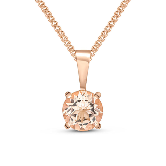 9ct Rose Gold Four-Claw Round Natural Morganite Solitaire Pendant — 6mm