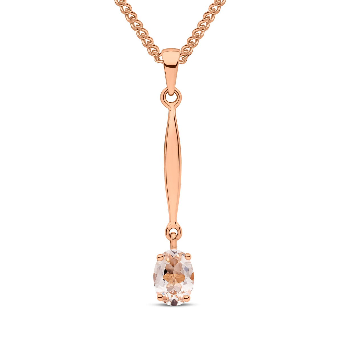 9ct Rose Gold Oval Natural Morganite Claw Bar Drop Pendant — 7x5mm