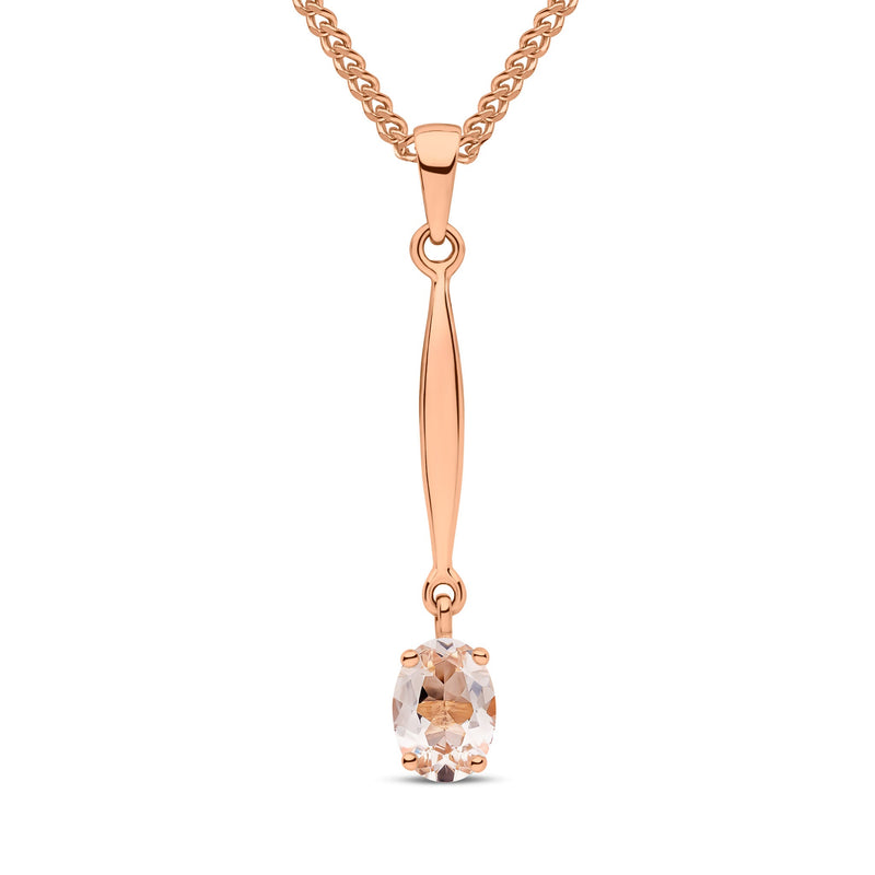 9ct Rose Gold Oval Natural Morganite Claw Bar Drop Pendant — 7x5mm